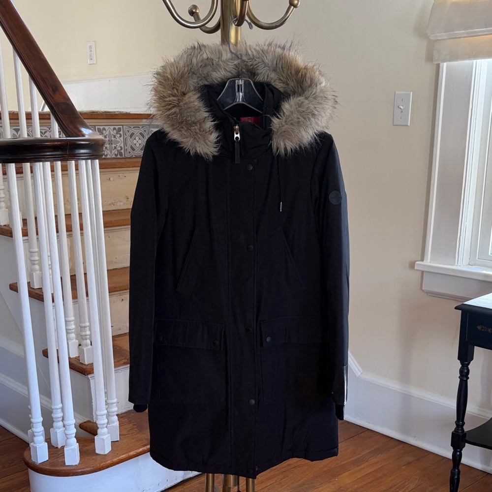 Andrew Marc Black Ski & Snow Jacket with Fur Trim Hood
